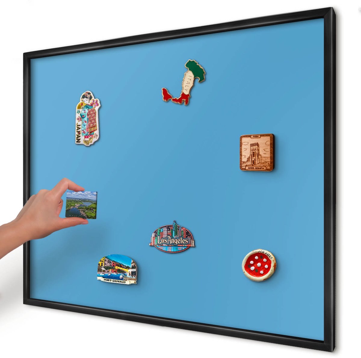 Artprintcave Blauw Magneetbord mit Zwart Frame - 80x60 cm - Blauw Water Bord Voor Magneten - Minimalist Wandbord Magnetisch - Achtergronden En Patronen