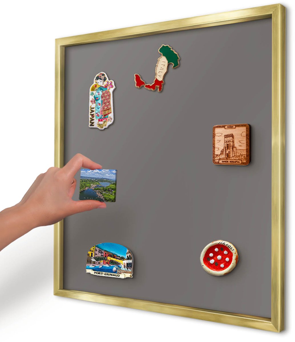 Artprintcave Grijs Magneetbord mit Gouden Frame - 50x50 cm - Donkergrijs Wandbord Magnetisch - Minimalist Magneet Bord mit Frame - Achtergronden En Patronen