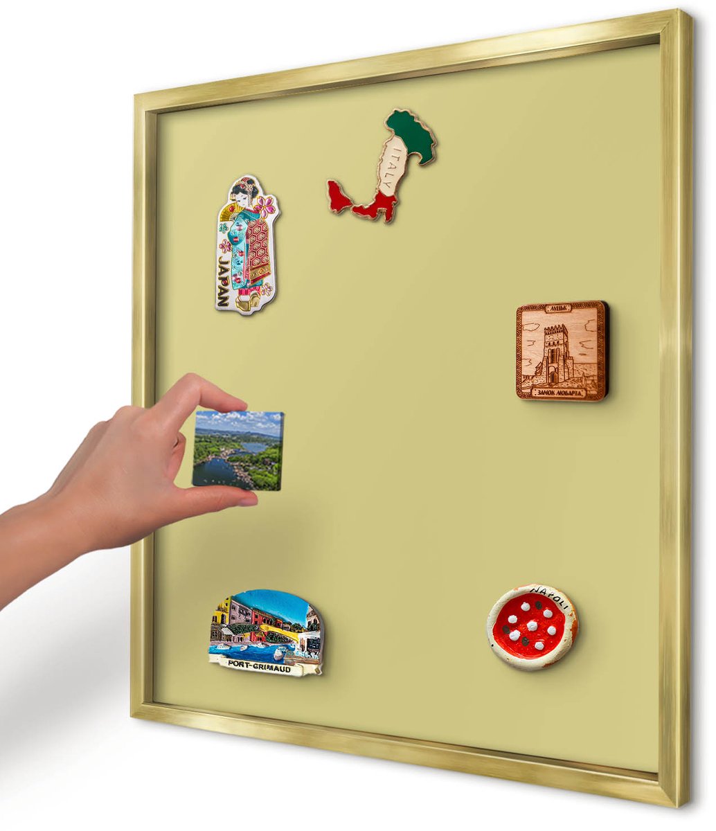 Artprintcave Geel Magneetbord mit Gouden Frame - 50x50 cm - Lichte Mosterd Magnetische Organizer - Minimalist Magneet Bord mit Frame - Achtergronden En Patronen