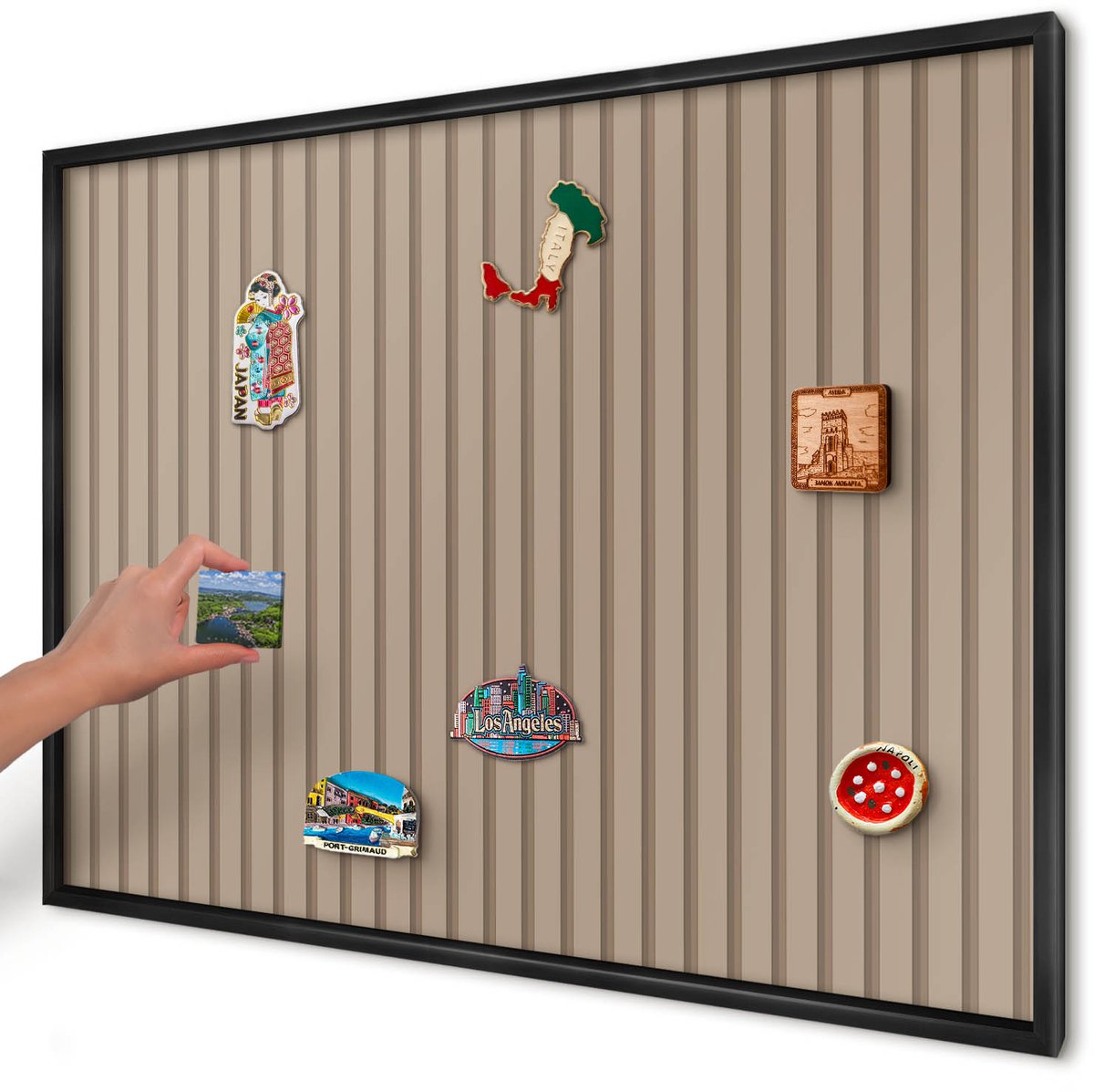 Artprintcave Beige Magneetbord mit Zwart Frame - 100x70 cm - Verticale Strepen Magneetbord Voor Keuken - Geometrische Bord Voor Magneten - Achtergronden En Patronen