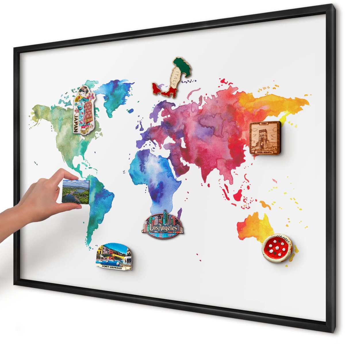 Artprintcave Wit Magneetbord mit Zwart Frame - 100x70 cm - Kleurenkaart Memobord Keuken - Waterverf Magneetbord Voor Keuken - Kaarten