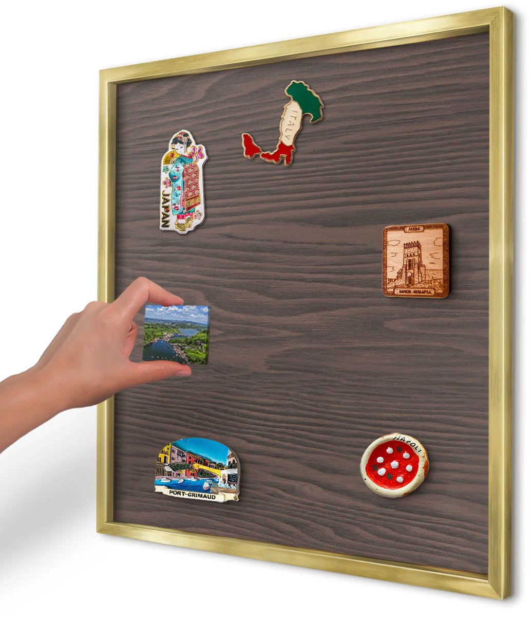 Artprintcave Bruin Magneetbord mit Gouden Frame - 50x50 cm - Natuurlijk Hout Magnetische Organizer - Rustiek Magneet Bord mit Frame - Texturen