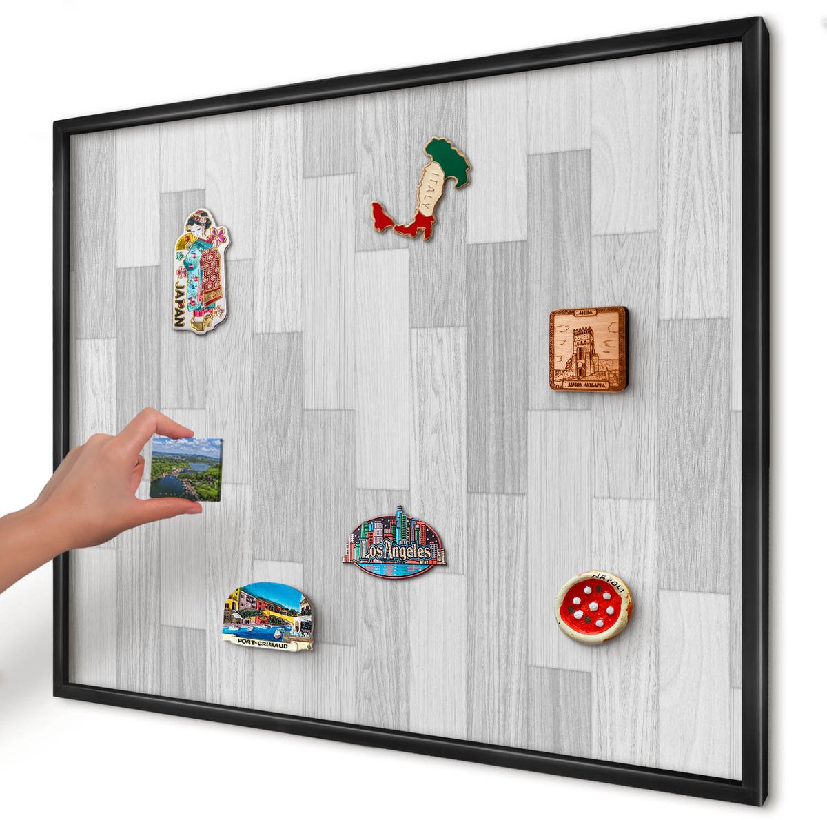 Artprintcave Grijs Magneetbord mit Zwart Frame - 80x60 cm - Houtstructuur Magneet Bord mit Frame - Minimalist Notitiebord - Texturen