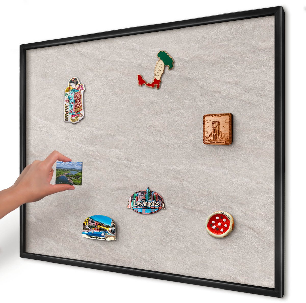 Artprintcave Beige Magneetbord mit Zwart Frame - 80x60 cm - Verfijnde Elegantie Magneetbord Voor Keuken - Minimalist Notitiebord - Texturen