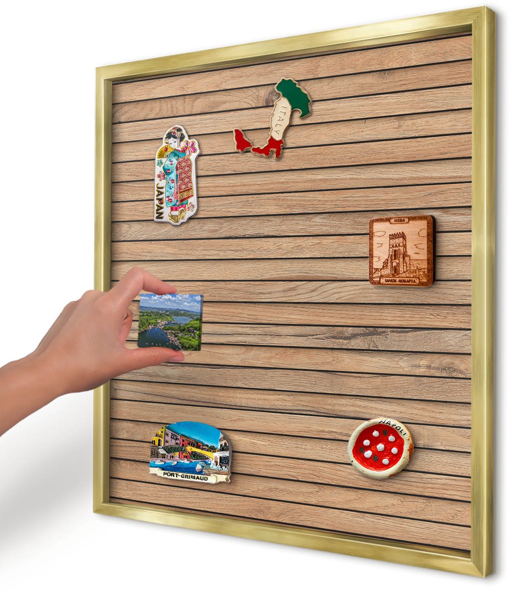 Artprintcave Bruin Magneetbord mit Gouden Frame - 50x50 cm - Houten Planken Magneetbord Voor Keuken - Rustiek Magnetisch Bord - Texturen