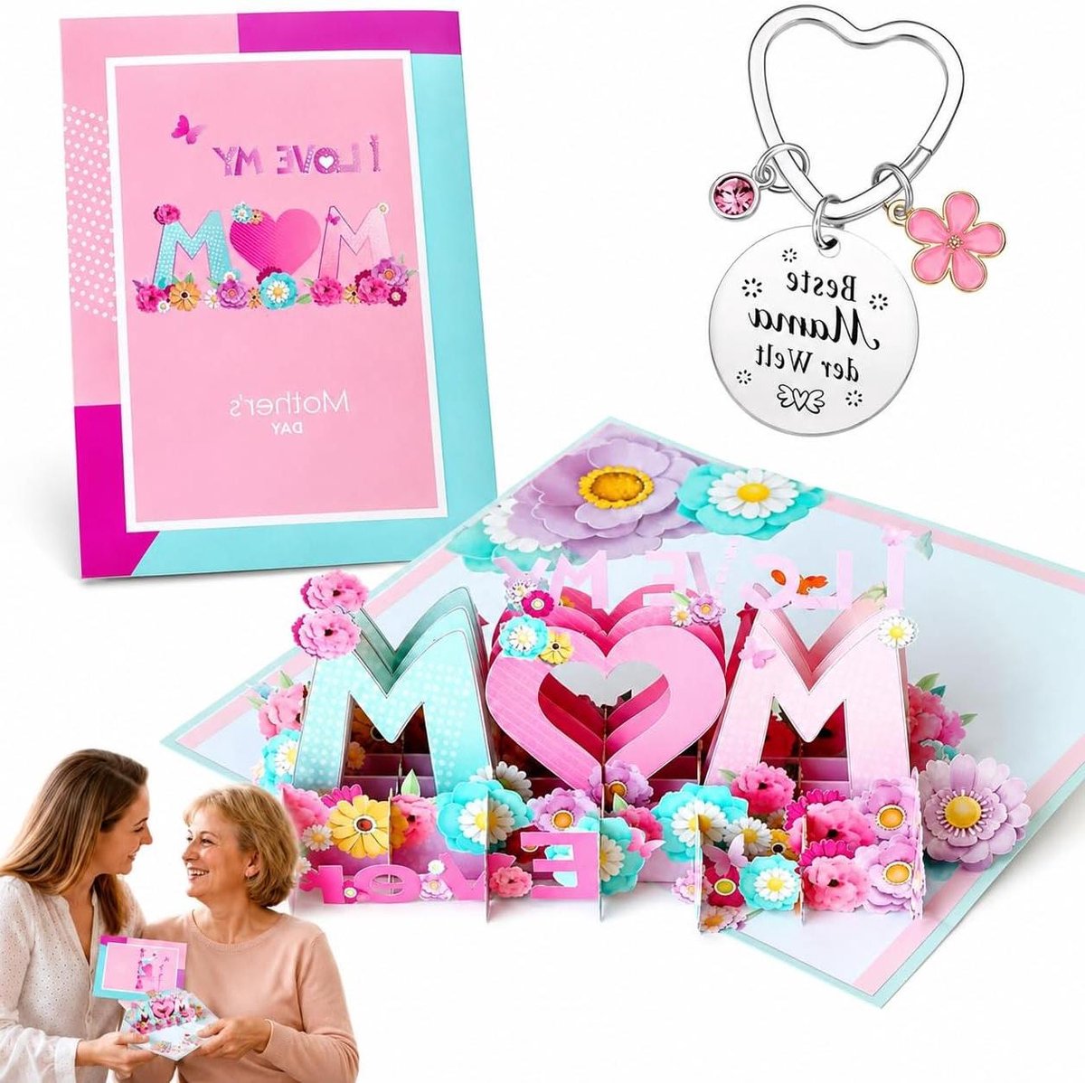 3D Pop-up Kaart - Wenskaart Moederdag - Liefde Tonen - Unieke Set Bloemen - 15x20 cm - Zwart