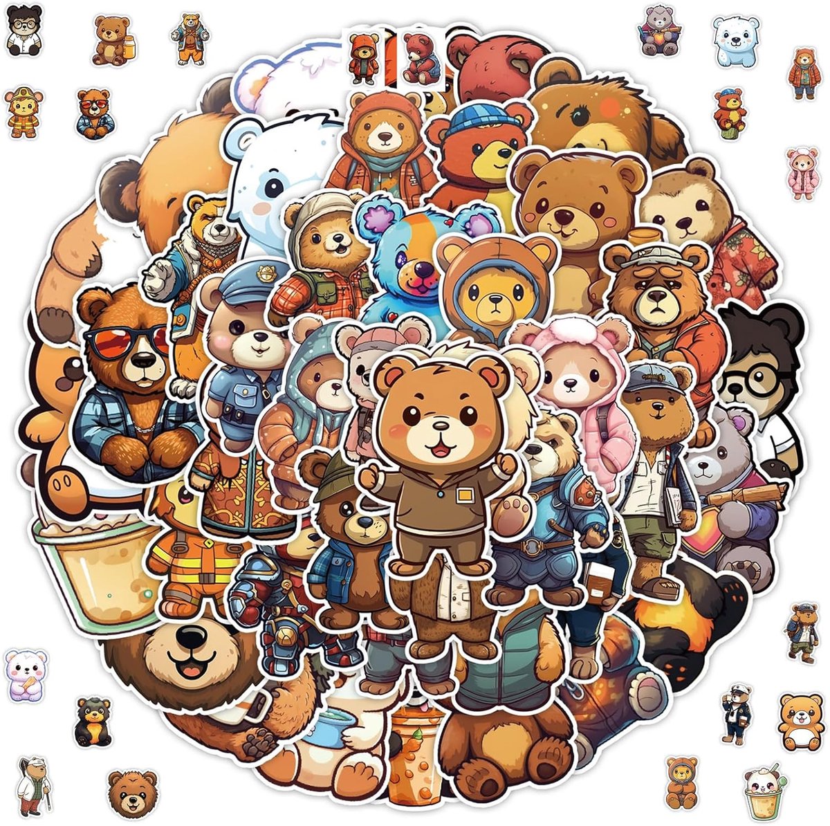 Stickers set - 100 schattige beren - hoge kwaliteit - voor laptop en skateboard - ShopVlot