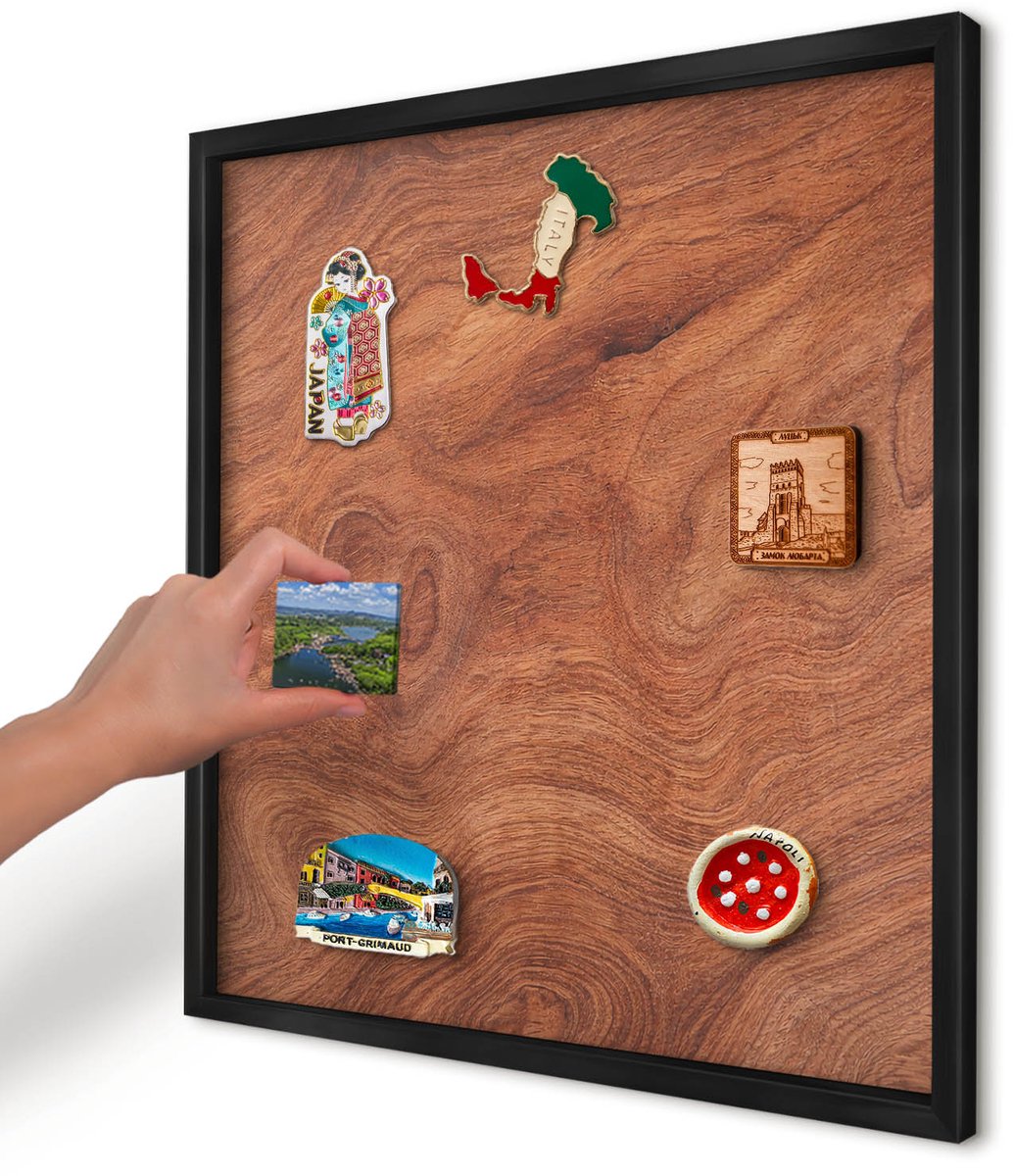 Artprintcave Bruin Magneetbord mit Zwart Frame - 50x50 cm - Houtnerf Wandbord Magnetisch - Rustiek Magneet Bord mit Frame - Texturen