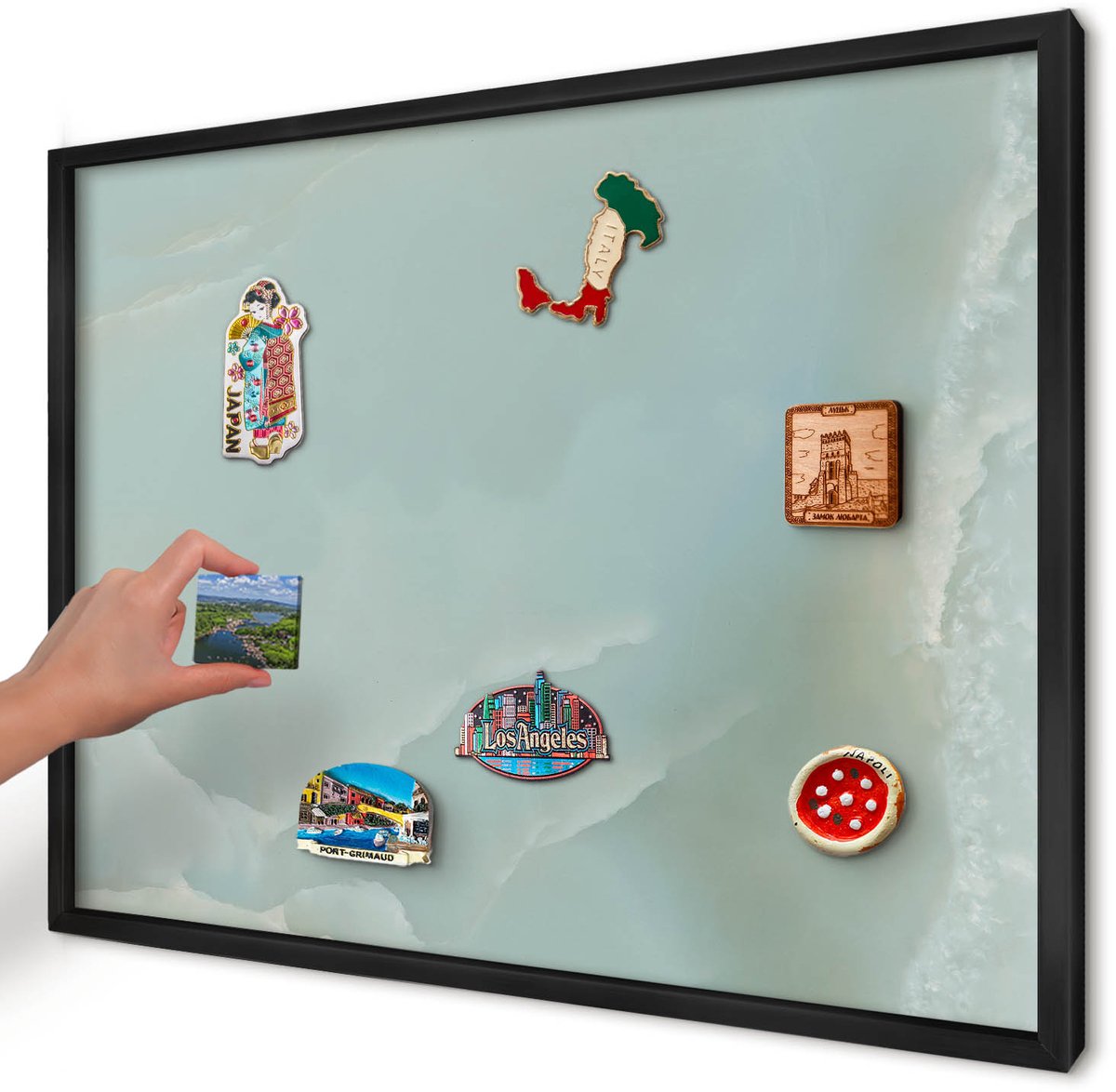 Artprintcave Turkoois Magneetbord mit Zwart Frame - 70x50 cm - Vreedzame Harmonie Magnetisch Bord Voor Magneten - Minimalist Wandbord Magnetisch - Achtergronden En Patronen