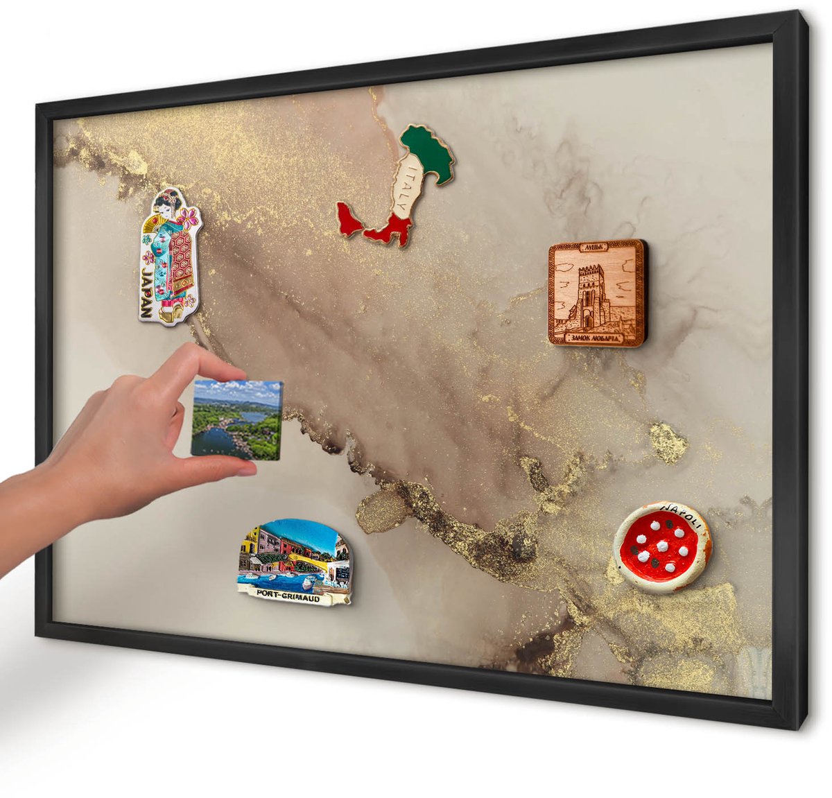 Artprintcave Beige Magneetbord mit Zwart Frame - 60x40 cm - Elegante Glans Magneet Bord mit Frame - Abstract Magnetisch Bord Voor Magneten - Abstractie