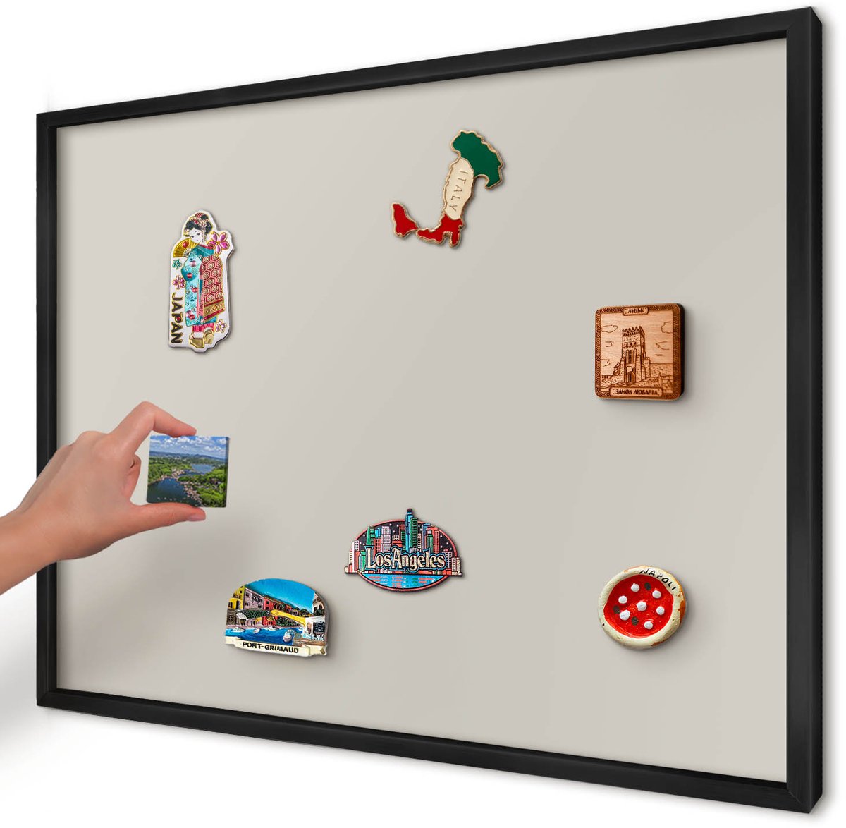 Artprintcave Romig Magneetbord mit Zwart Frame - 70x50 cm - Warme Steen Magneetbord Voor Foto's - Minimalist Bord Voor Magneten - Achtergronden En Patronen