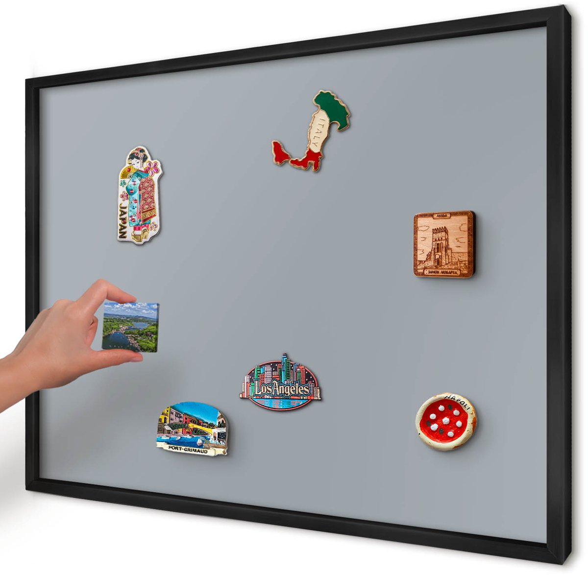 Artprintcave Grijs Magneetbord mit Zwart Frame - 70x50 cm - Delicaat Grijs Magnetisch Bord - Minimalist Magneet Bord mit Frame - Achtergronden En Patronen