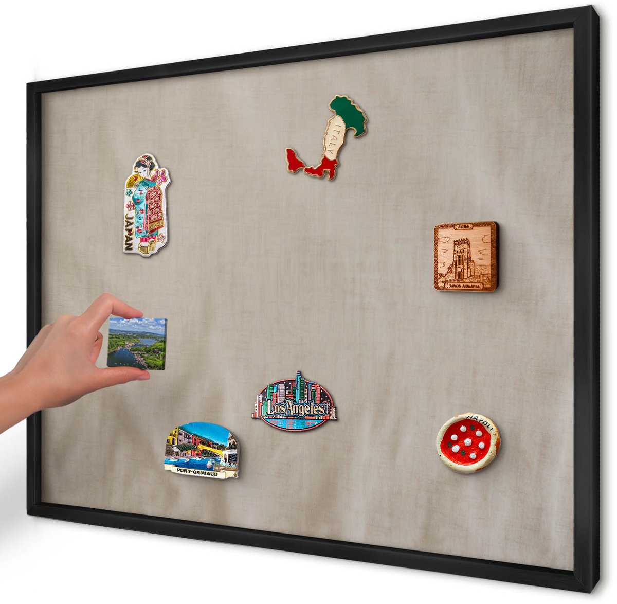 Artprintcave Beige Magneetbord mit Zwart Frame - 70x50 cm - Beige Rustig Magnetisch Bord - Minimalist Magnetisch Bord Voor Magneten - Texturen