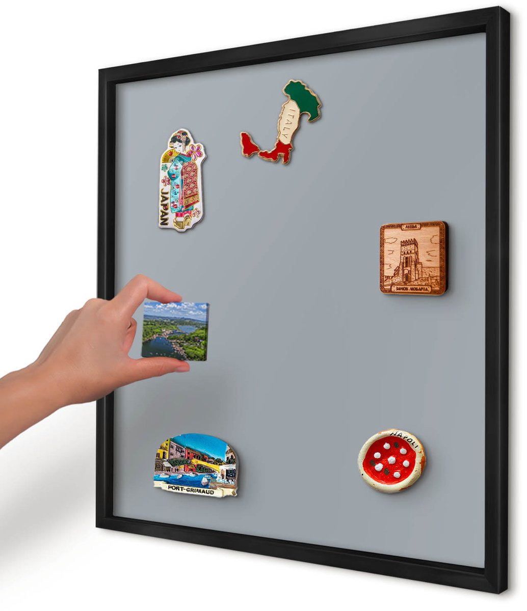 Artprintcave Grijs Magneetbord mit Zwart Frame - 50x50 cm - Delicaat Grijs Memobord Keuken - Minimalist Magnetische Organizer - Achtergronden En Patronen