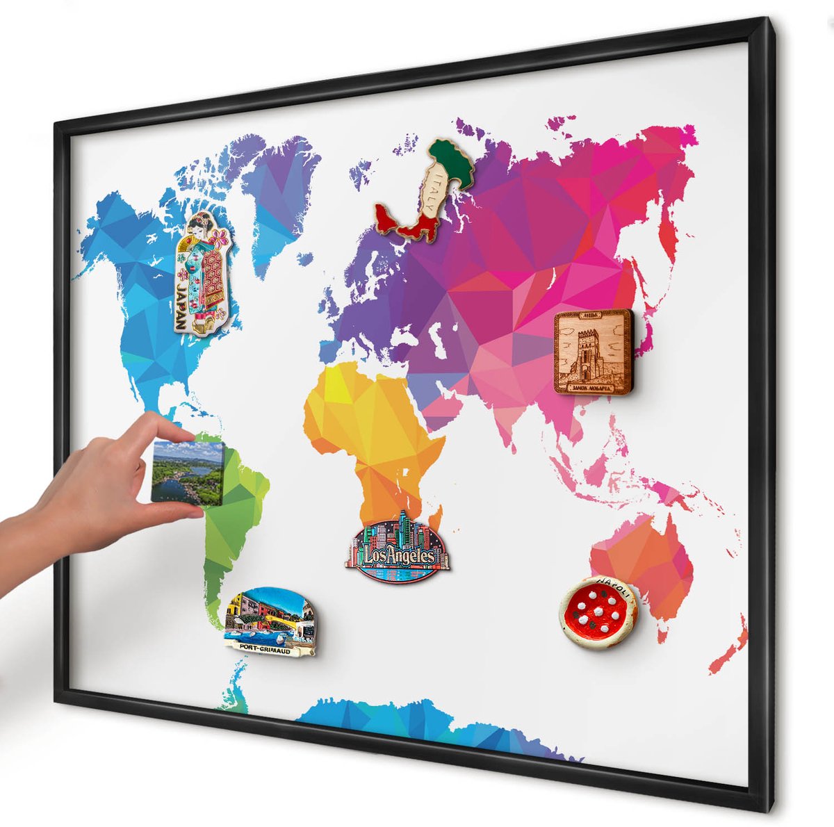 Artprintcave Blauw Magneetbord mit Zwart Frame - 80x60 cm - Kleurenkaart Magneetbord Voor Foto's - Geometrische Wandbord Magnetisch - Kaarten