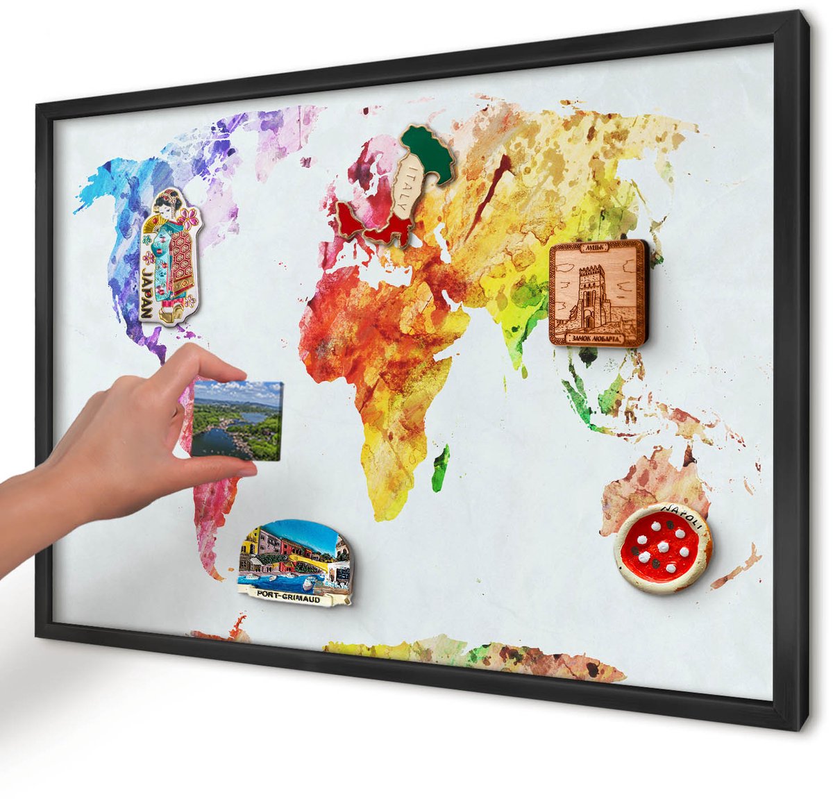 Artprintcave Geel Magneetbord mit Zwart Frame - 60x40 cm - Kleurenkaart Magnetisch Bord Voor Magneten - Waterverf Memobord Keuken - Kaarten