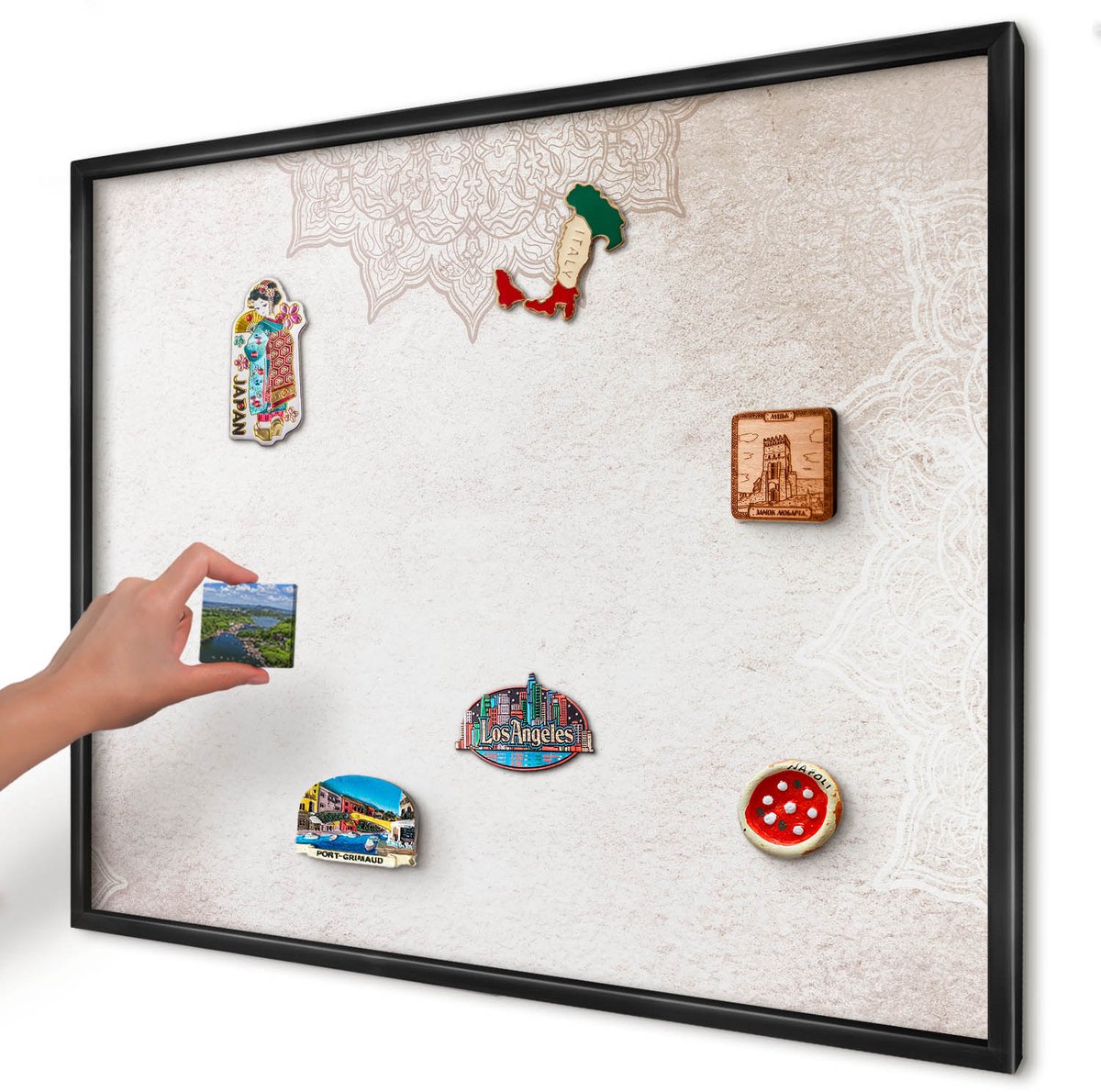 Artprintcave Romig Magneetbord mit Zwart Frame - 80x60 cm - Etnische Patronen Bord Voor Magneten - Boho Magnetisch Bord - Achtergronden En Patronen