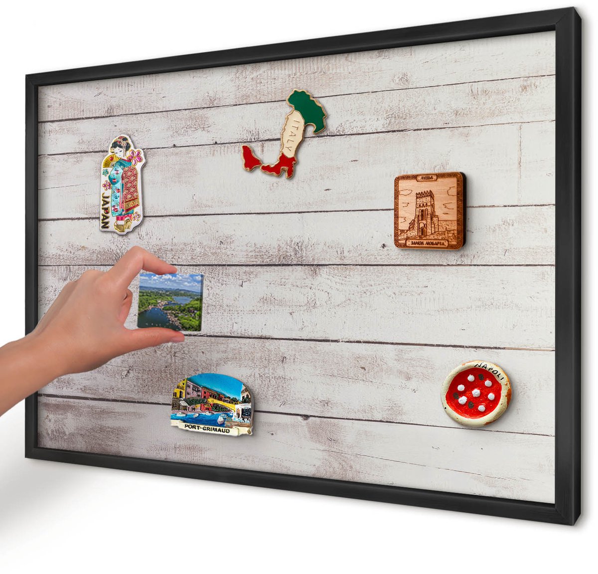 Artprintcave Beige Magneetbord mit Zwart Frame - 60x40 cm - Licht Hout Magneet Bord mit Frame - Rustiek Magneetbord Voor Foto's - Texturen