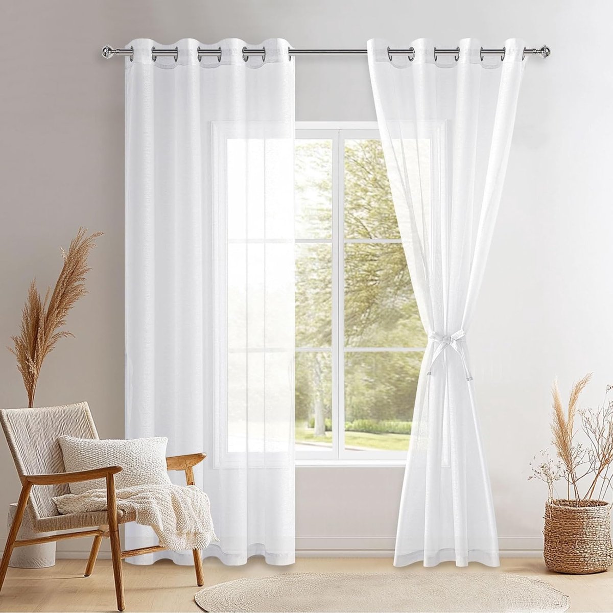 Transparante vitrage gordijnen 215 x 140 cm - Wit - Met oogjes en lussen - Eenvoudig te bevestigen - ShopVlot