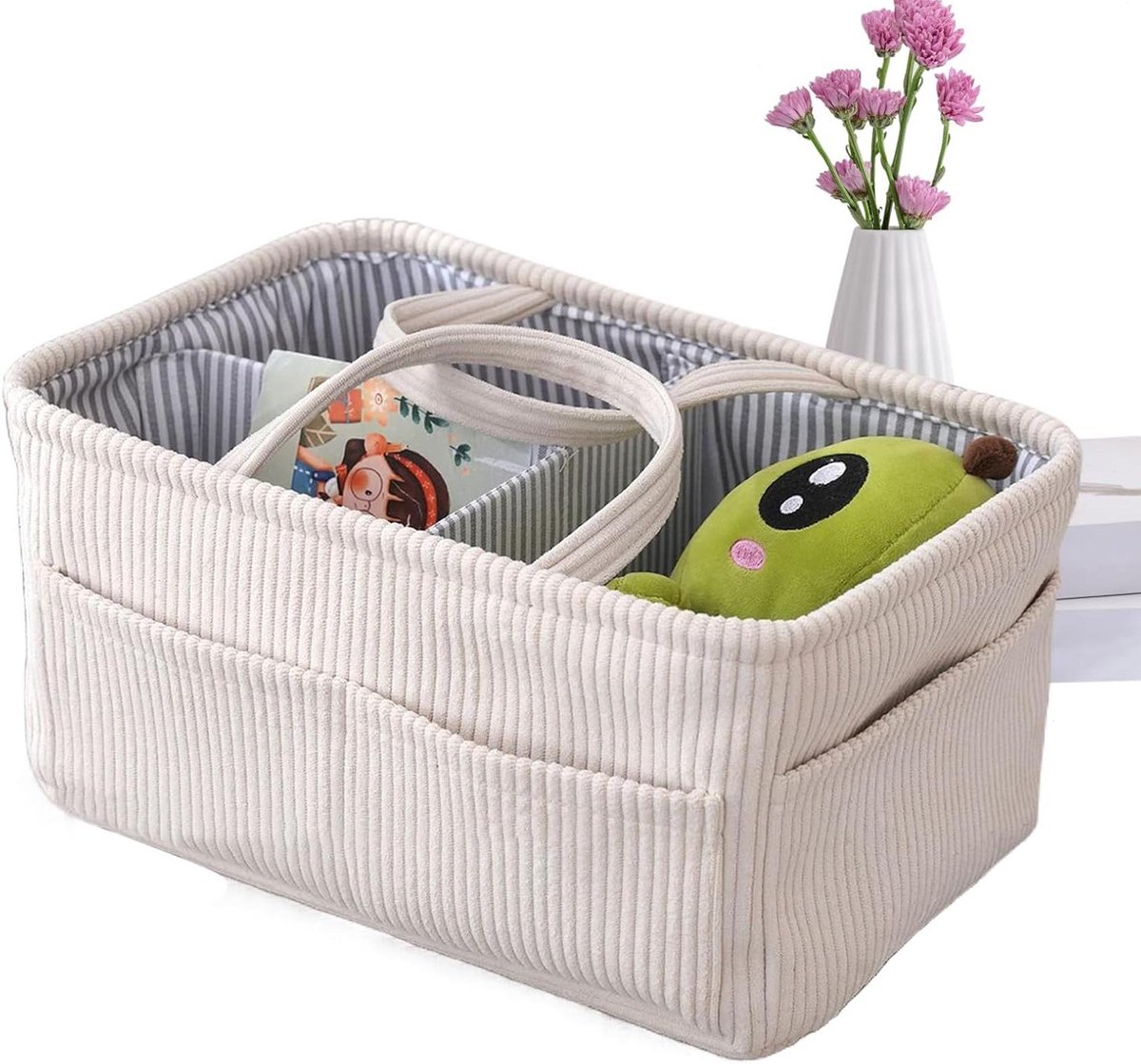 Luiermand Opbergmand - Draagtas Luiers - Baby Verzorging - Huidvriendelijk Corduroy - 38 x 25 x 18 cm - Beige