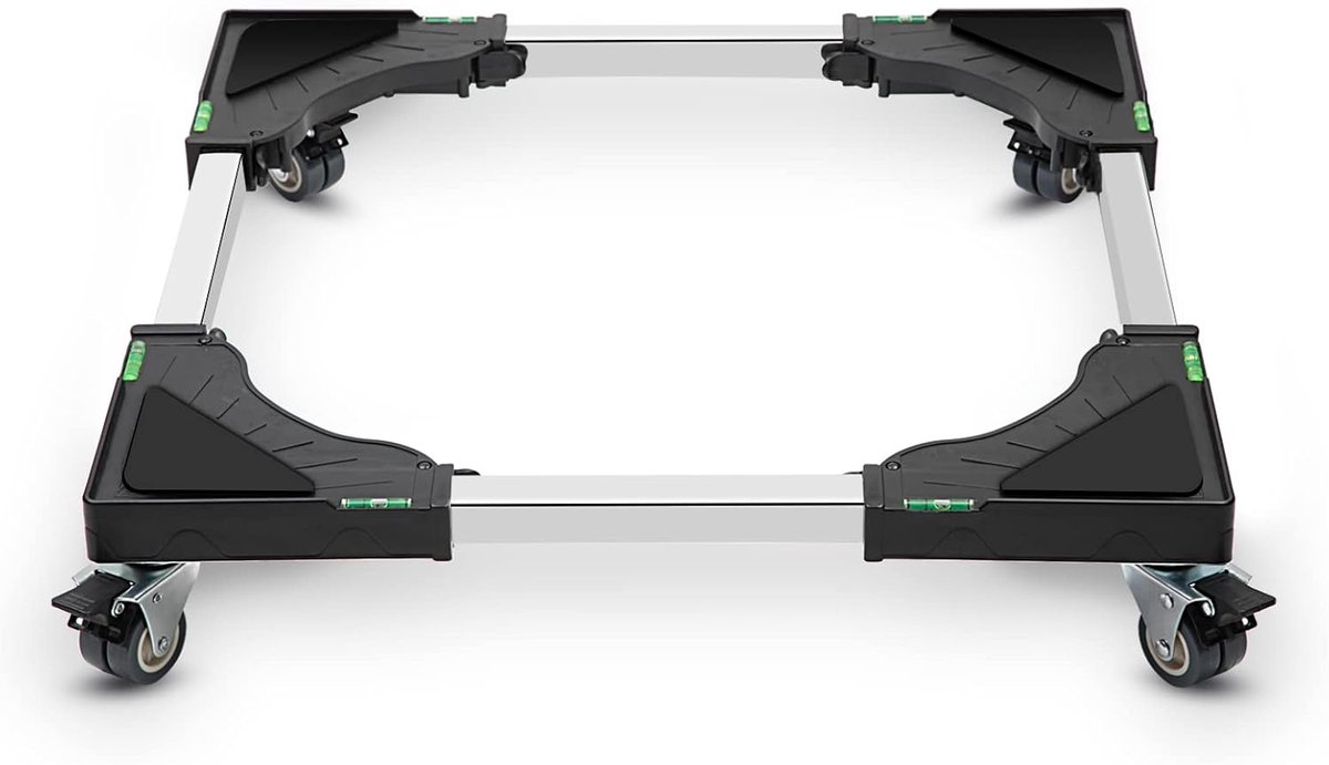 B D WEIBIDA wasmachineonderstel met 4 vergrendelbare wielen, draaglast 200KG wasmachineonderstel, verstelbare breedte 40-62cm, hoogte 11cm Onderkast voor wasmachines, koelkast, zwart