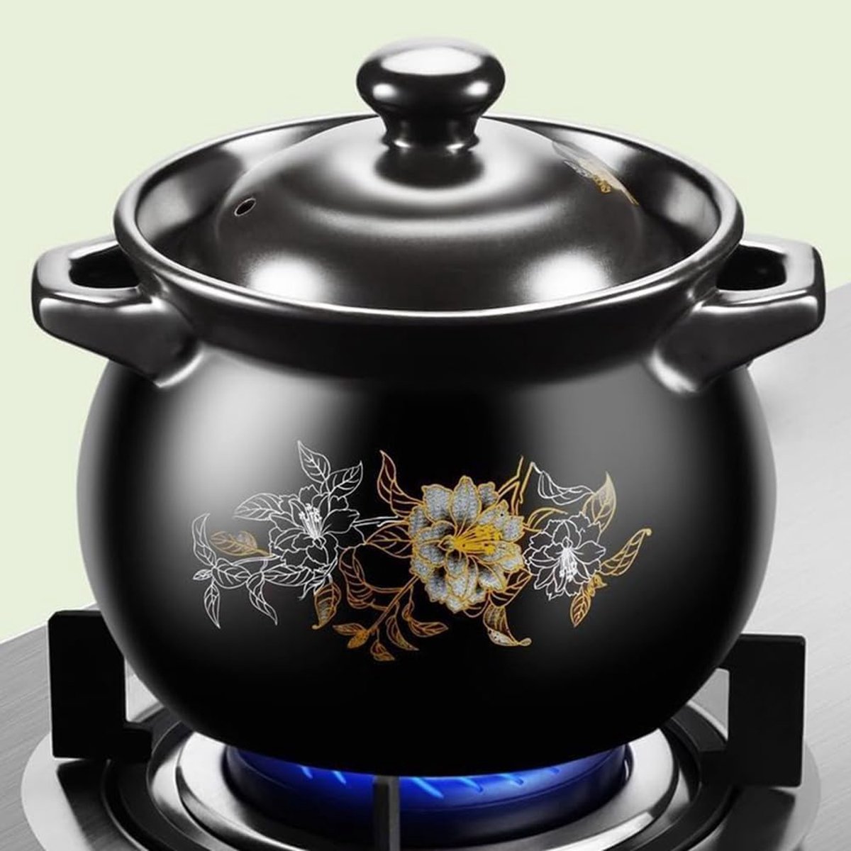 Keramische Stoofpot - Braadpan Rijstkoker - Gerechten Bereiden - Hittebestendig Materiaal - 2.5L - Zwart – foto 4