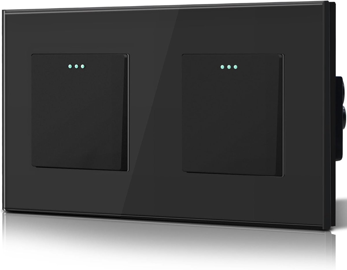 Wandschakelaar Inbouw Schakelaar, Stijlvolle Glazen Schakelaar, 10A/250V, Eenvoudige montage, 157MM, Double Wisselschakelaar 1 Schakelaar 2 Way, Zwart