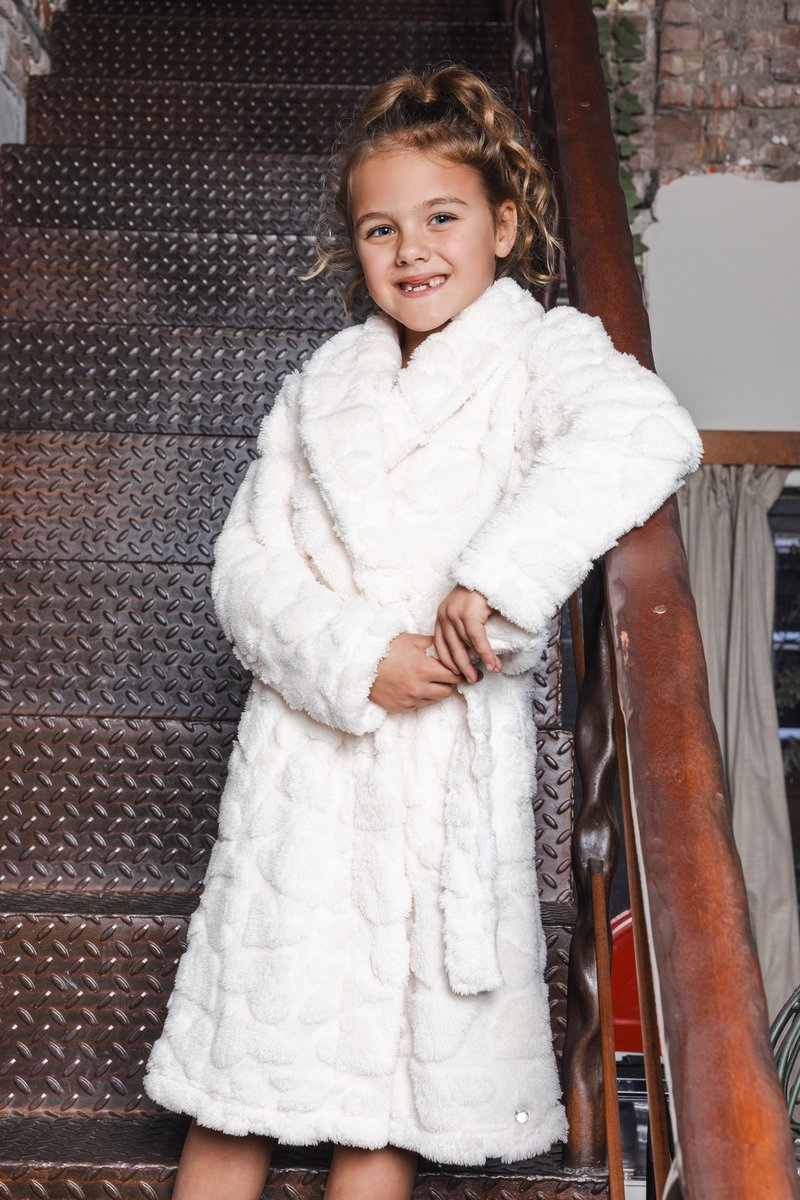 MyRebelle - Badjas - Endless Love - Fleece - Ecru - Hartjes - Maat 152