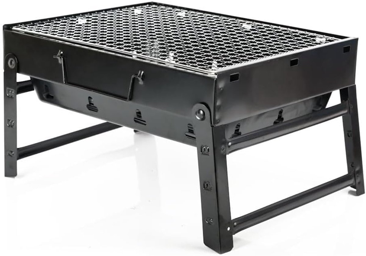 SnelShoppen - Charcoal BBQ Opvouwbaar - Reisbarbecue met Grillrooster - Afmetingen 35x27,5x20 Cm - Zwart - Ideaal voor Camping, Festival, Strand en Pa