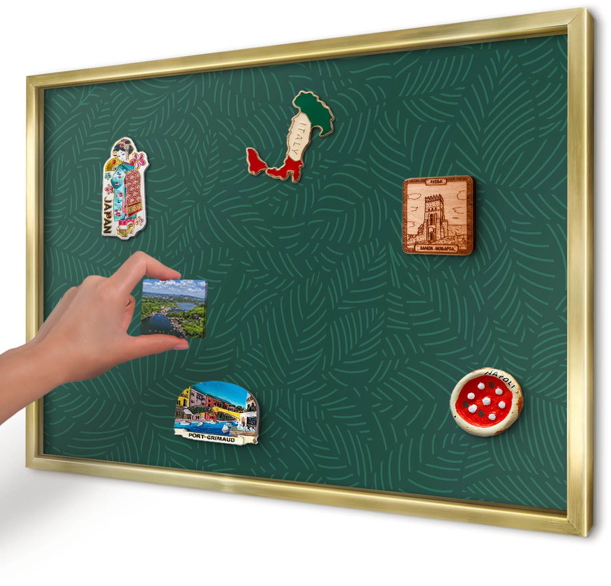 Artprintcave Groente Magneetbord mit Gouden Frame - 60x40 cm - Groene Bladeren Magneet Bord mit Frame - Modern Wandbord Magnetisch - Achtergronden En Patronen