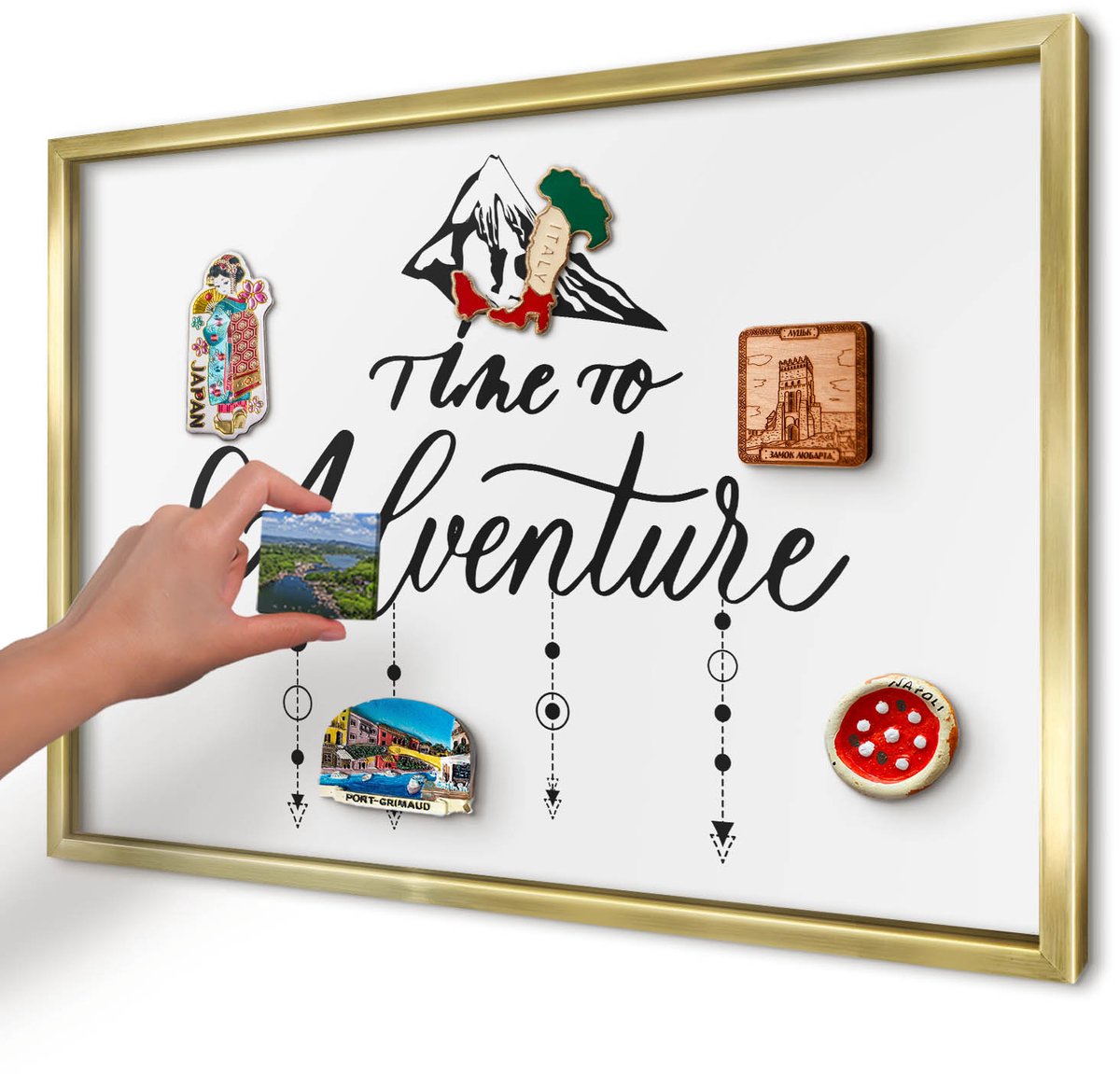 Artprintcave Wit Magneetbord mit Gouden Frame - 60x40 cm - Bergavontuur Magneetbord Voor Keuken - Modern Magnetische Organizer - Teksten