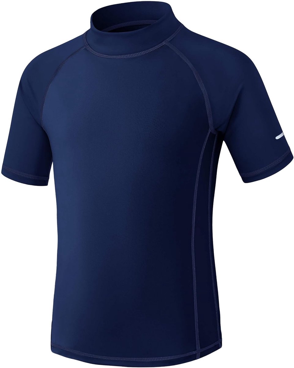 UV-shirt voor kinderen, korte mouwen, zwemshirt UPF 50+, zonnebescherming, zwemshirt, Rashguard met reflecterende strepen, sneldrogend, chloorbestendig, 3-14 jaar