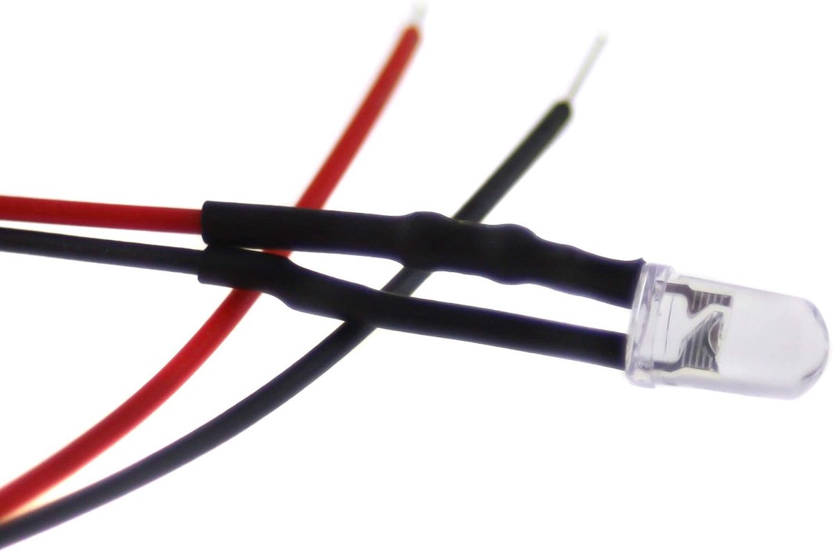 SnelShoppen - 10 x 5 mm Warmwitte LED Lampjes met Aansluitkabel en Weerstand - 5 Volt, Ideaal voor Feest, Tuin, Keuken, Camping - 3000K, Klaar om te G