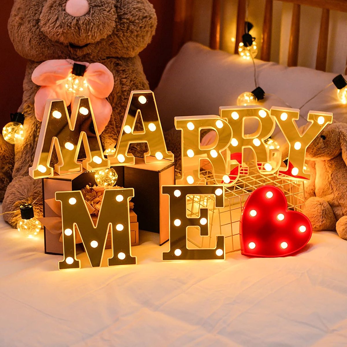 Marry Me, huwelijksaanzoek, decoratie op batterijen, decoratieve led-lichtletters voor bruiloft, huwelijksaanzoek, verloving, verjaardag, feest, decoratie (liefde uitsluiten)