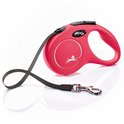 Laisse à ruban Flexi Classic, rouge, avec un mousqueton en métal et un ruban de 5 mètres.