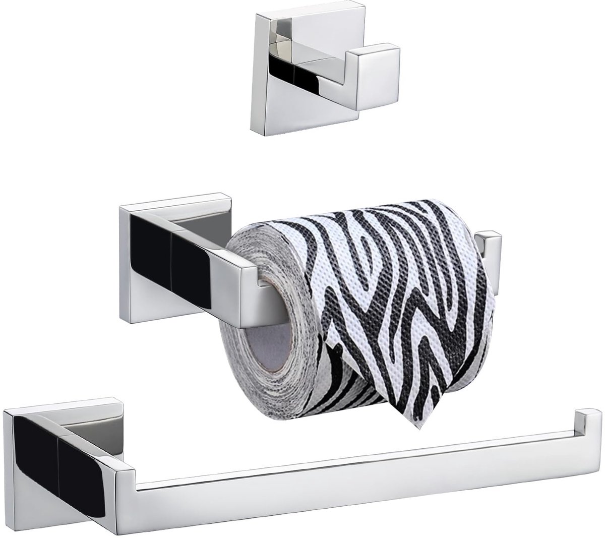 Omgoods - 3-delige Badkamer Accessoire Set - Toiletrolhouder en Handdoekrek