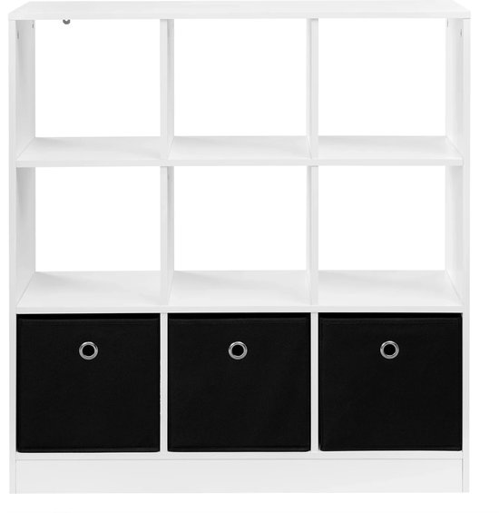 COVREO Boekenkast 80 x 86,5 x 30 cm wit, met 3 stoffen lades — afbeelding 5