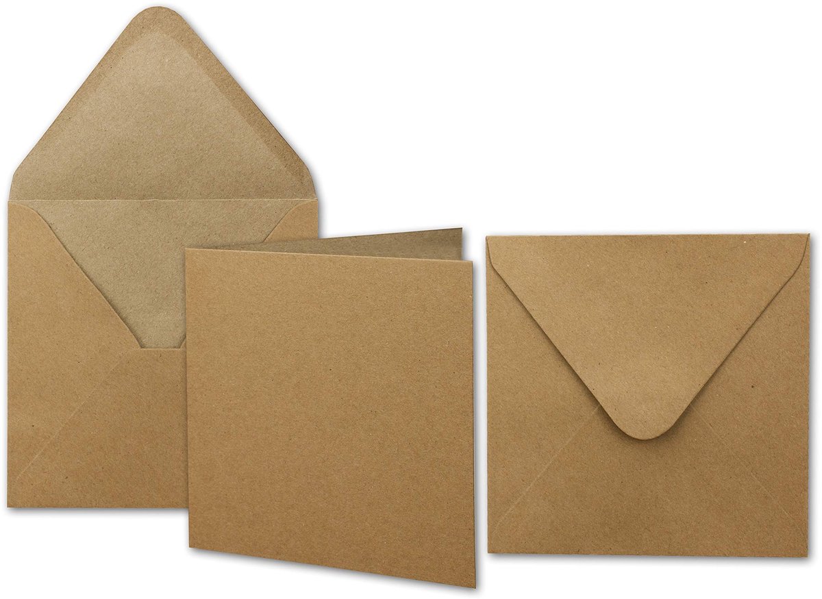 Omgoods - 100 Stuks Kraft Papieren Kaarten met Enveloppen - Vintage Set voor Uitnodigingen en Groeten