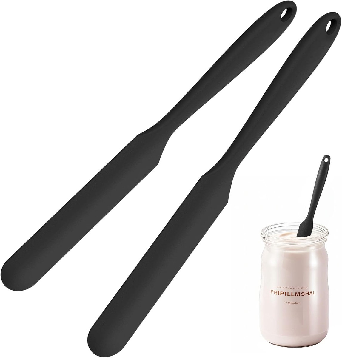 2-stuks Spatels - Siliconen spatel - Crepe spatel - deegschraper met lange steel - Te gebruiken bij koken, bakken en mengen - 24 × 2.5 × 2.5cm - Geschikt voor het schrapen van glazuur, boter, jam en pindakaas - Zwart