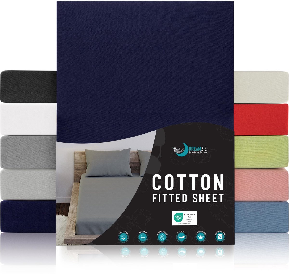 Omgoods - Jersey Katoenen Hoeslaken Donkerblauw 70x200 cm - OEKO-TEX Gecertificeerd, Volledige Elastiek