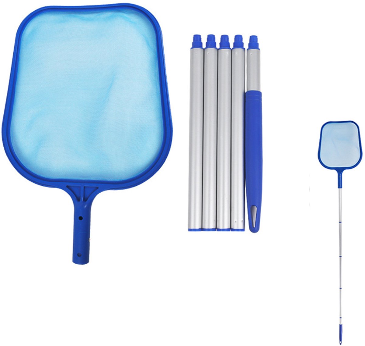 Zwembadskimmer - Zwembadskimmernet - Gaasskimmer - Zwembadreinigingsgereedschap - Afneembaar - Met steel - 161*31 cm - Geschikt voor het verwijderen van gevallen bladeren, vuil, afval, enz. - Blauw, grijs