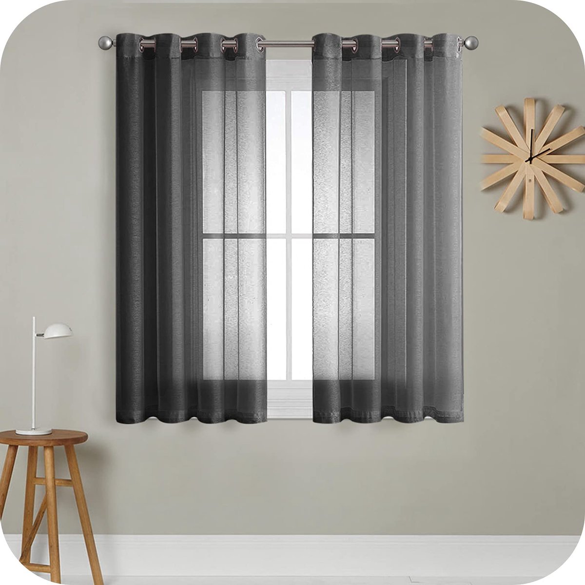 Omgoods - Zwarte Voile Gordijnen Set van 2 - Semi-Transparant en Modern 160 x 140 cm