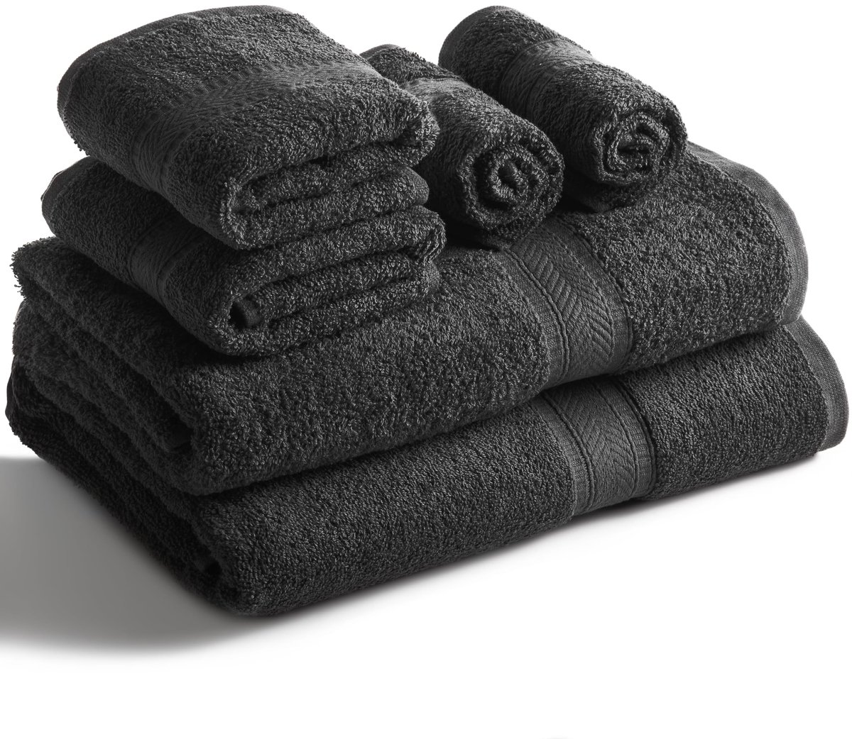 Omgoods - Handdoeken Set - 6 Delige Set in Zwart, 100% Katoen, Hoge Absorptie