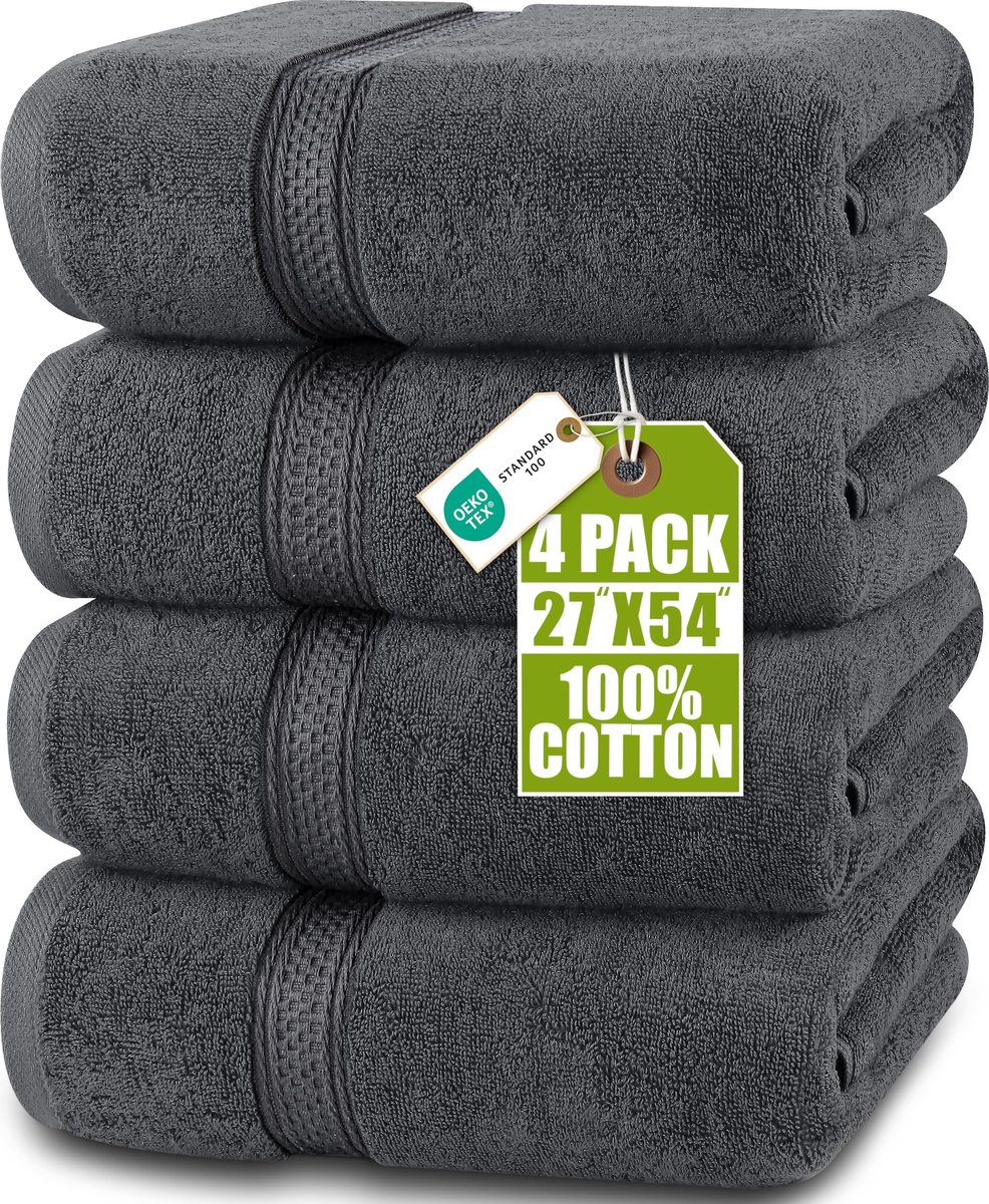 Omgoods - Set van 4 Hoogwaardige Badhanddoeken van 100% Katoen, 61 x 137 cm