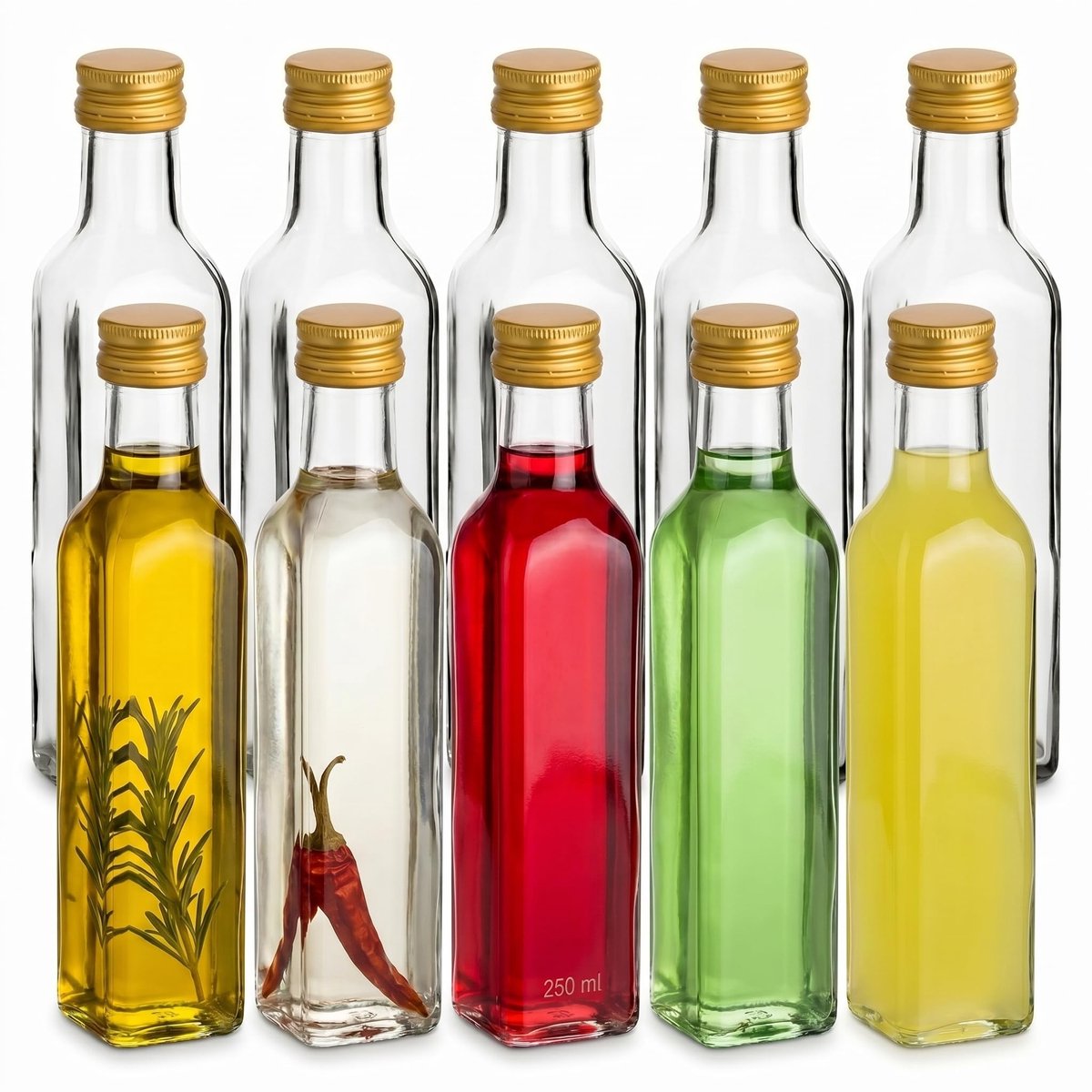 Omgoods - 10-Piece Glazen Maraska Flessen - 0.25L met Schroefdop