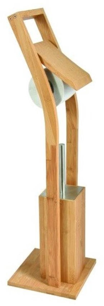 Omgoods - Bamboo Toiletpapierhouder met Toiletborstel - Praktische Toiletaccessoires Set