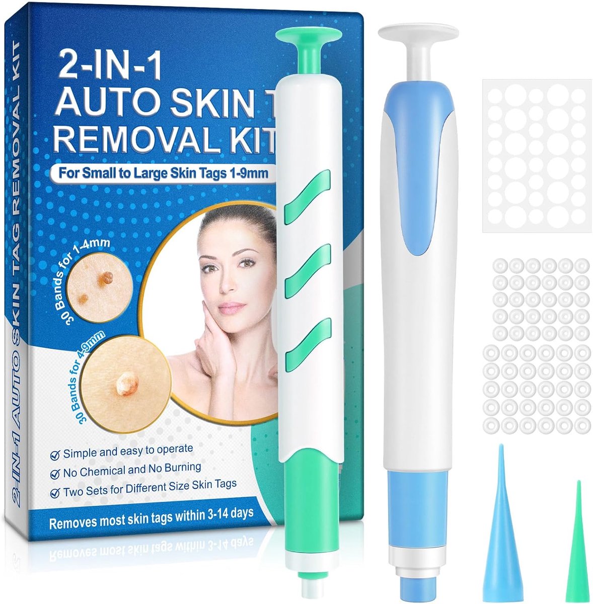 SnelShoppen - Skin Tag Remover 2-in-1 Automatische Verwijder Kit voor Huidtags en Blemishes, Pijnloze Verwijdering voor Gezicht en Lichaam (1-9mm)