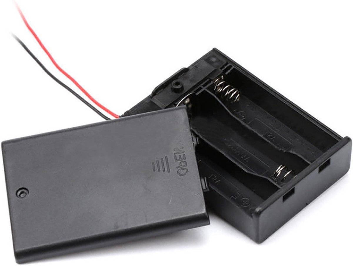 Batterijhouder AAA - Batterij opslagbox - DC Apparaten - Met Deksel en Schakelaar - 13 cm Draad - Zwart