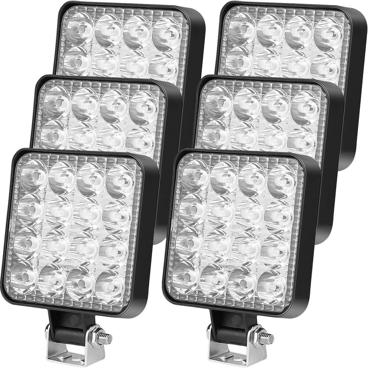 6 Stuks LED Werkschijnwerpers: Vierkant 12V 48W LED Schijnwerpers, Offroad Extra Schijnwerpers Achteruitrijschijnwerpers IP67 Waterdicht voor Graafmachines Tractoren Trekkers ATV Vrachtwagens