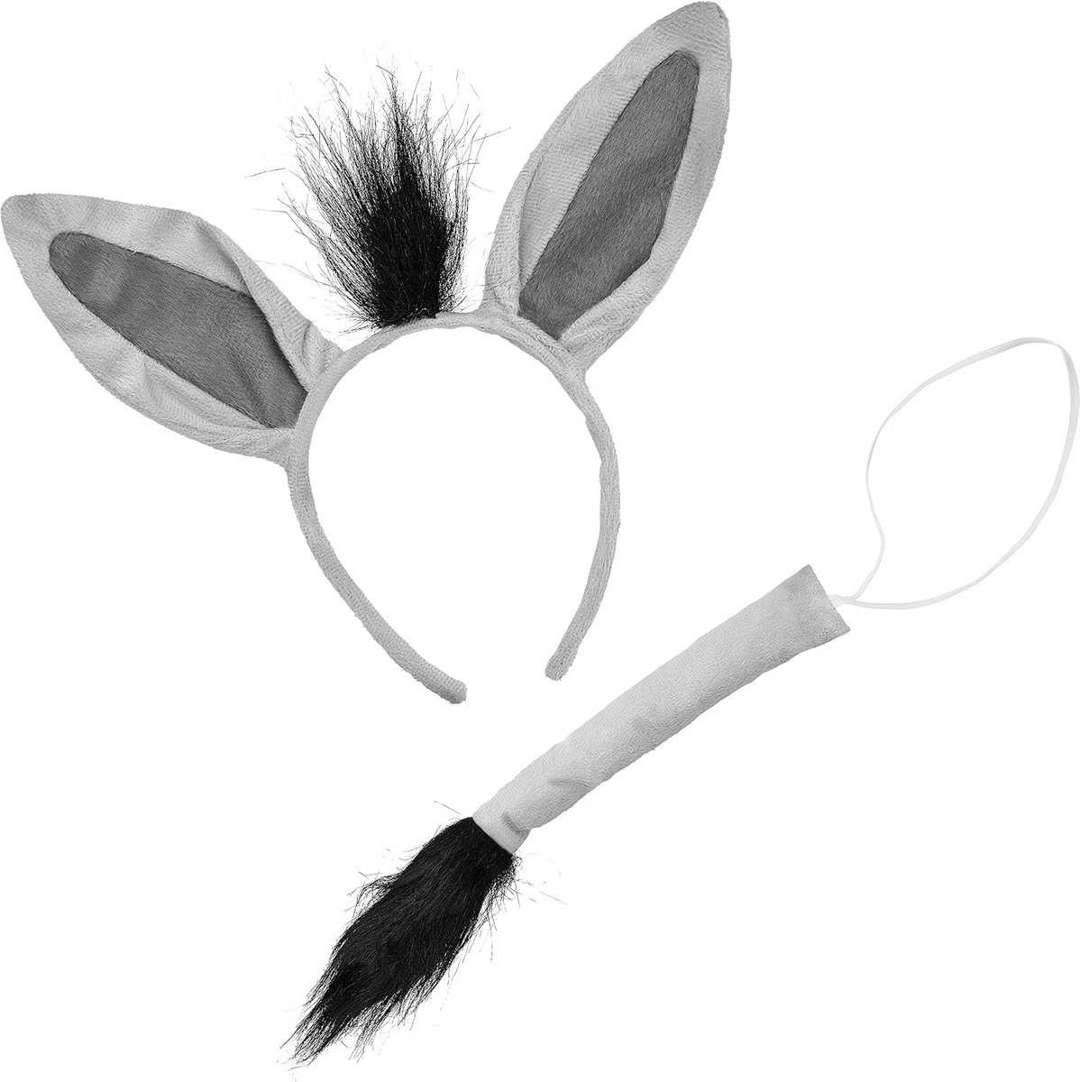 Ezel Kostuum Set Dier inclusief Haarband Staart, Feest Accessoires